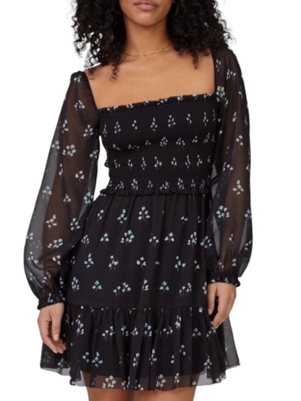 Aritzia Black and Blue Floral Mini Dress
